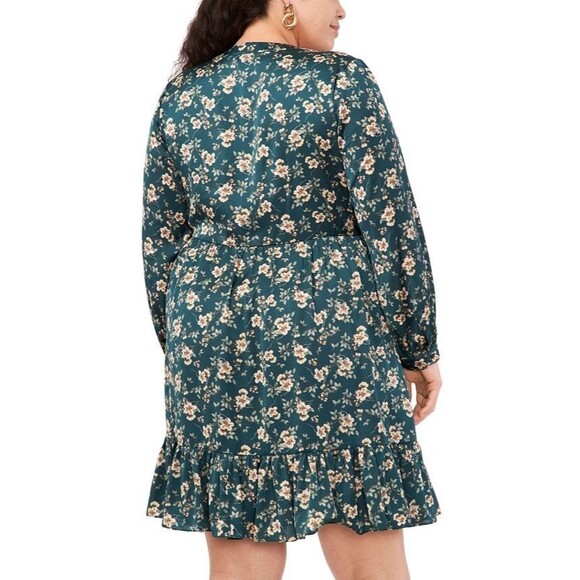 Vince Camuto Women's Plus Size Floral-Print Baby doll Dress Deep Forest Green 1X - Picture 4 of 11